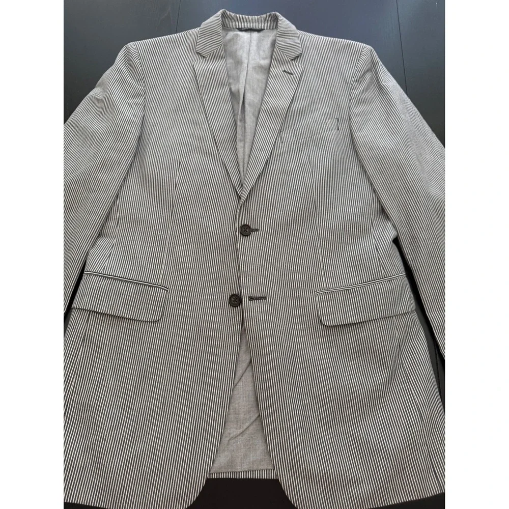 Banana Republic Tailored Fit Blazer Men 40L Striped Cotton Linen 2-Button Jacket